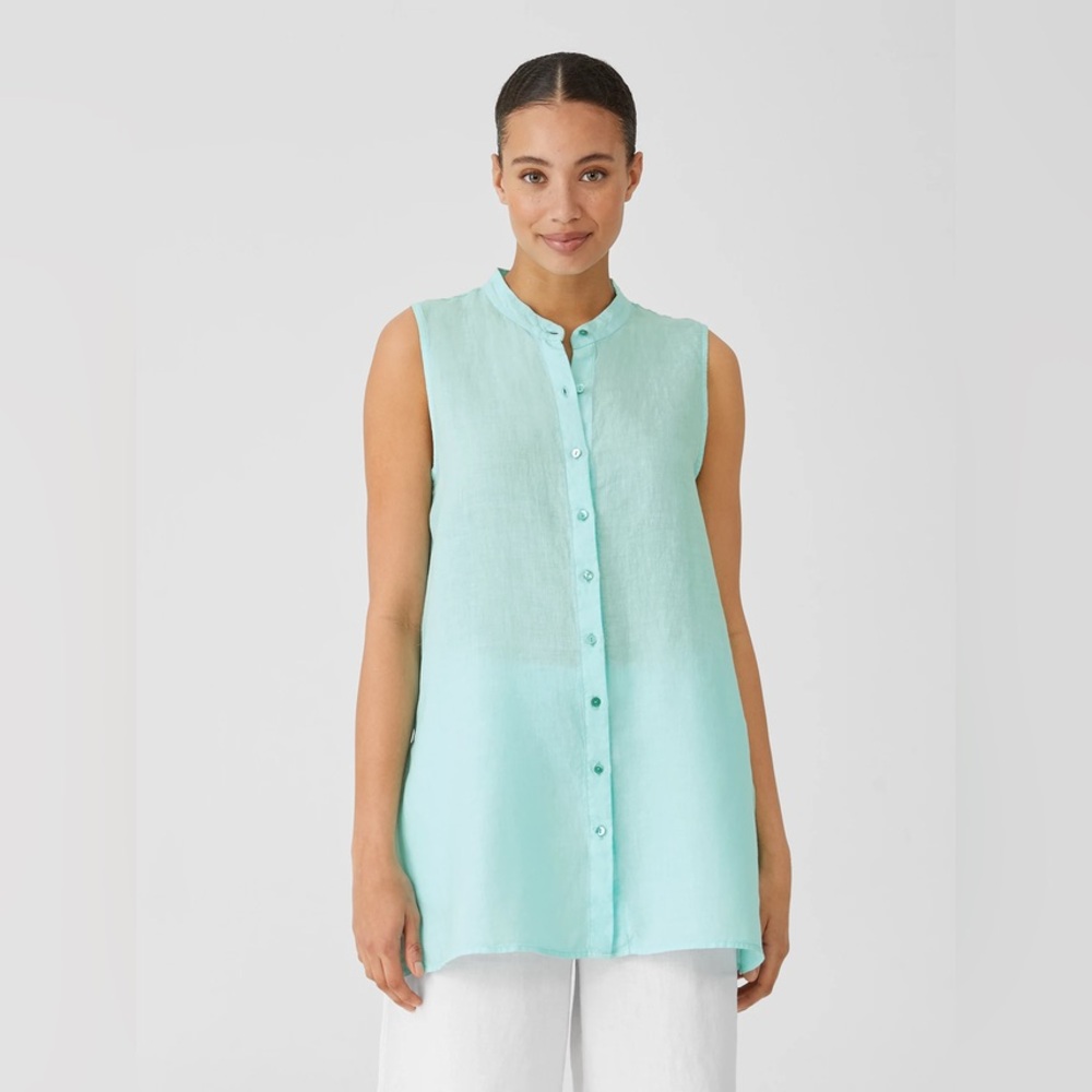 Eileen Fisher Organic Linen Sleeveless Button-Up Top